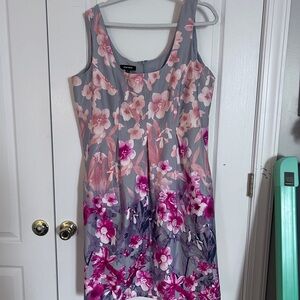 Nine West Floral Midi Dress in Pink and Gray